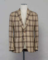 Modello: Posillipo Articolo: TW19102F Colore: 6970 / Beige & Brown Composition: 50% wool, 30% silk & 20% flax Drop 7 Made in Naples, Italy De Petrillo Check Jacket / Brown & Beige Checks
