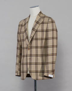 Modello: Posillipo Articolo: TW19102F Colore: 6970 / Beige & Brown Composition: 50% wool, 30% silk & 20% flax Drop 7 Made in Naples, Italy De Petrillo Check Jacket / Brown & Beige Checks
