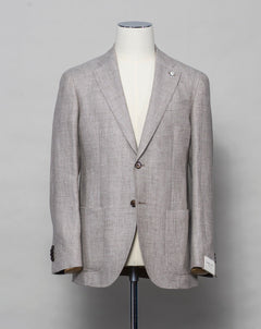 Unconstructed Patch pockets 2 Buttons Side vents Article: 32048 Model: 2652 Color: Light Beige / 3 Composition: 60% Linen 40% Wool L.B.M. 1911 Linen & Wool Panama Jacket / Light Beige