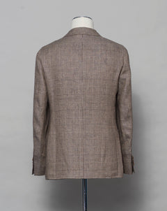 Composition: 100% Linen Color: 8160 / Brown Article: TS23083 Model: GJ02 Drop 7 Gaiola Napoli Linen Glencheck Jacket / Brown