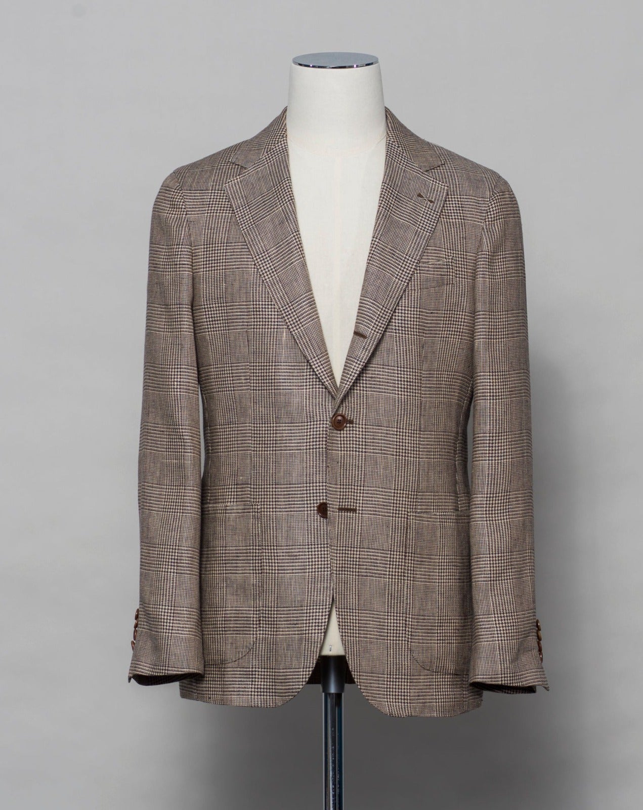 Composition: 100% Linen Color: 8160 / Brown Article: TS23083 Model: GJ02 Drop 7 Gaiola Napoli Linen Glencheck Jacket / Brown