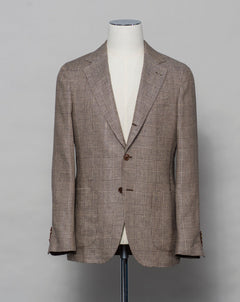 Composition: 100% Linen Color: 8160 / Brown Article: TS23083 Model: GJ02 Drop 7 Gaiola Napoli Linen Glencheck Jacket / Brown