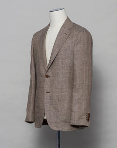 Composition: 100% Linen Color: 8160 / Brown Article: TS23083 Model: GJ02 Drop 7 Gaiola Napoli Linen Glencheck Jacket / Brown