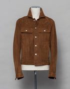 Model: Sivello Article: CHE23-01 Composition: 100% Lamb Leather Color: Tobacco  Tagliatore Suede Trucker Jacket / Tobacco