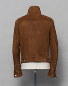 Model: Sivello Article: CHE23-01 Composition: 100% Lamb Leather Color: Tobacco  Tagliatore Suede Trucker Jacket / Tobacco