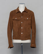 Model: Sivello Article: CHE23-01 Composition: 100% Lamb Leather Color: Tobacco  Tagliatore Suede Trucker Jacket / Tobacco