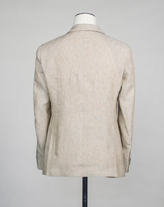 Unconstructed Patch pockets 2 Buttons Side vents Flat front trousers Slanted side pockets Article: 34061 Model: 3652 Color: Light Sand / 2 Composition: 100% Linen L.B.M. 1911 Linen Suit / Light Sand
