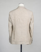 Unconstructed Patch pockets 2 Buttons Side vents Flat front trousers Slanted side pockets Article: 34061 Model: 3652 Color: Light Sand / 2 Composition: 100% Linen L.B.M. 1911 Linen Suit / Light Sand