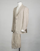 Unconstructed Patch pockets 2 Buttons Side vents Flat front trousers Slanted side pockets Article: 34061 Model: 3652 Color: Light Sand / 2 Composition: 100% Linen L.B.M. 1911 Linen Suit / Light Sand
