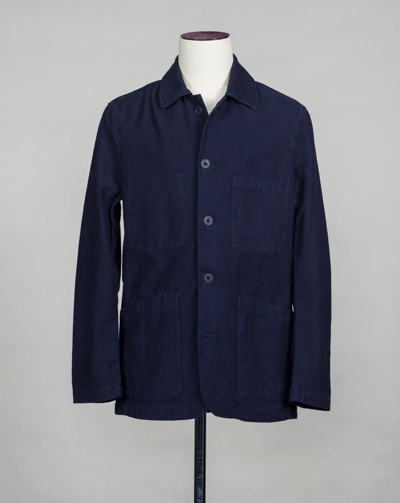 Model: Brewer Jacket Article: COF J04 E10 Color: 402 / Navy 100% Cotton Made in Veneto, Italy C.O.F. Studio Reverse Sateen Cotton Brewer Jacket / Navy
