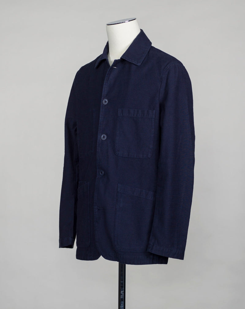 Model: Brewer Jacket Article: COF J04 E10 Color: 402 / Navy 100% Cotton Made in Veneto, Italy C.O.F. Studio Reverse Sateen Cotton Brewer Jacket / Navy