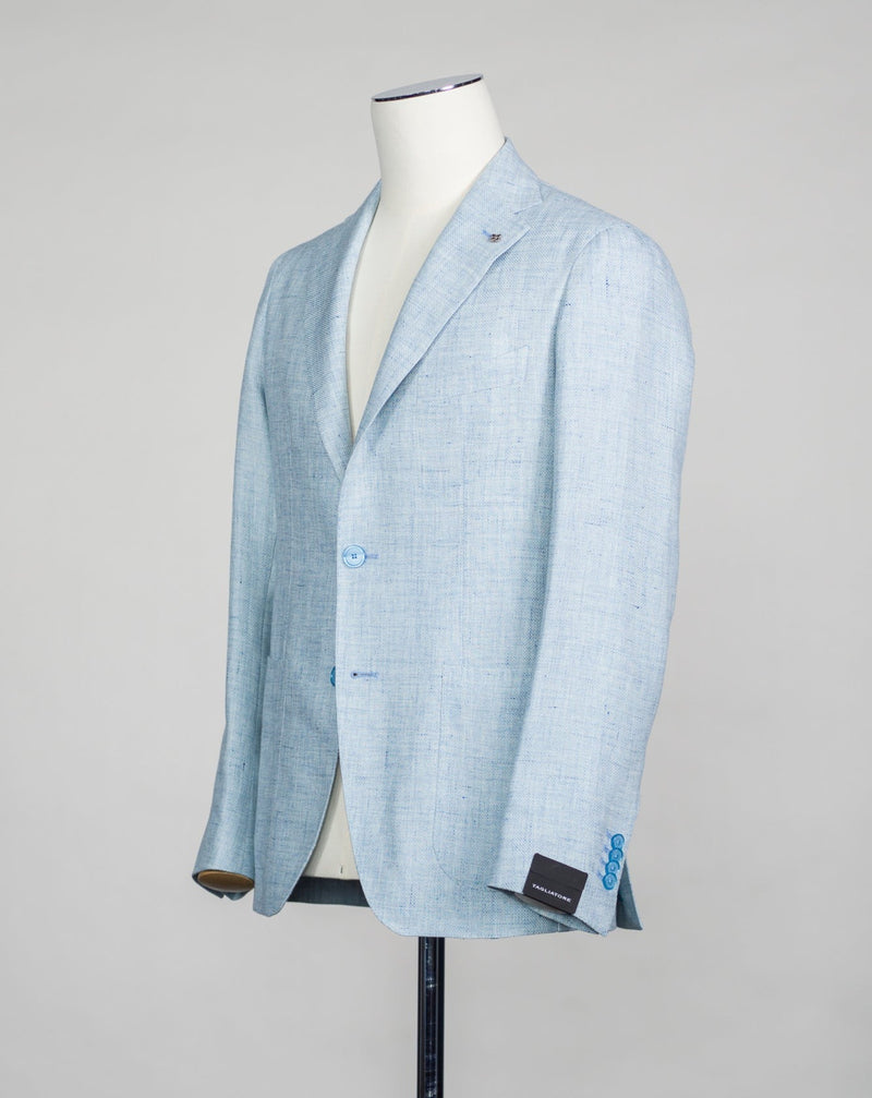 Composition: 60% Linen 40% Virgin wool Modello: Monte Carlo / 1SMC22K Color: Light Blue / I1017 Unconstructed Unlined 2 Buttons Notch lapel Patch pockets Side vents Made in Martina Franca, Italy
