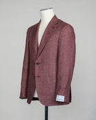 Full canvas Half lined  Unconstructed shoulder Model: Tosca Composition: 58% linen & 42% wool Color: 0360 / Burgundy Article: BF2CM204A Caruso Linen & Wool Jacket / Burgundy Melange