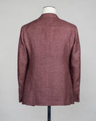 Full canvas Half lined  Unconstructed shoulder Model: Tosca Composition: 58% linen & 42% wool Color: 0360 / Burgundy Article: BF2CM204A Caruso Linen & Wool Jacket / Burgundy Melange