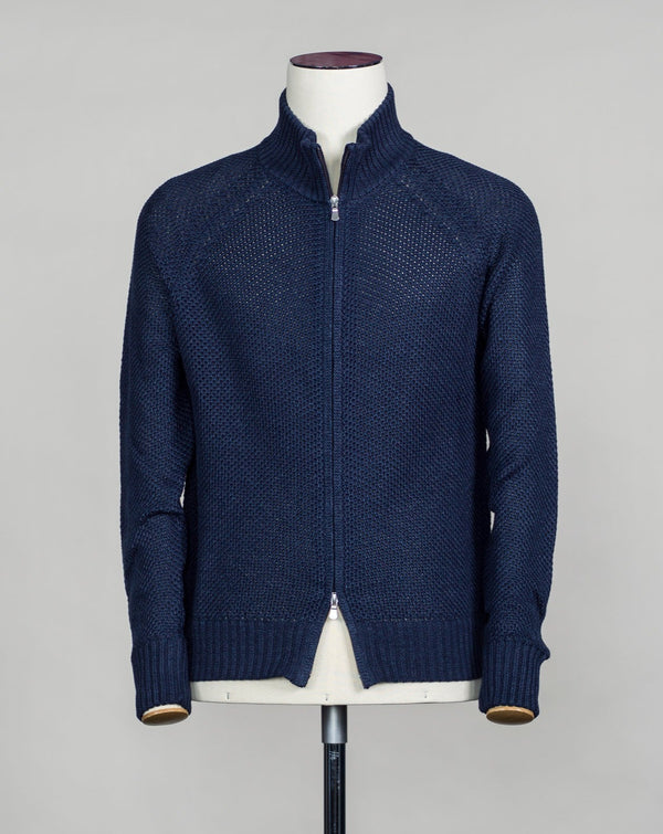 Raglan Sleeves Article: 13135 / 18626 Composition: 68% Linen 32% Cotton Color: Blue / 598 Made in Italy Gran Sasso Linen & Cotton Full-Zip Cardigan / Blue