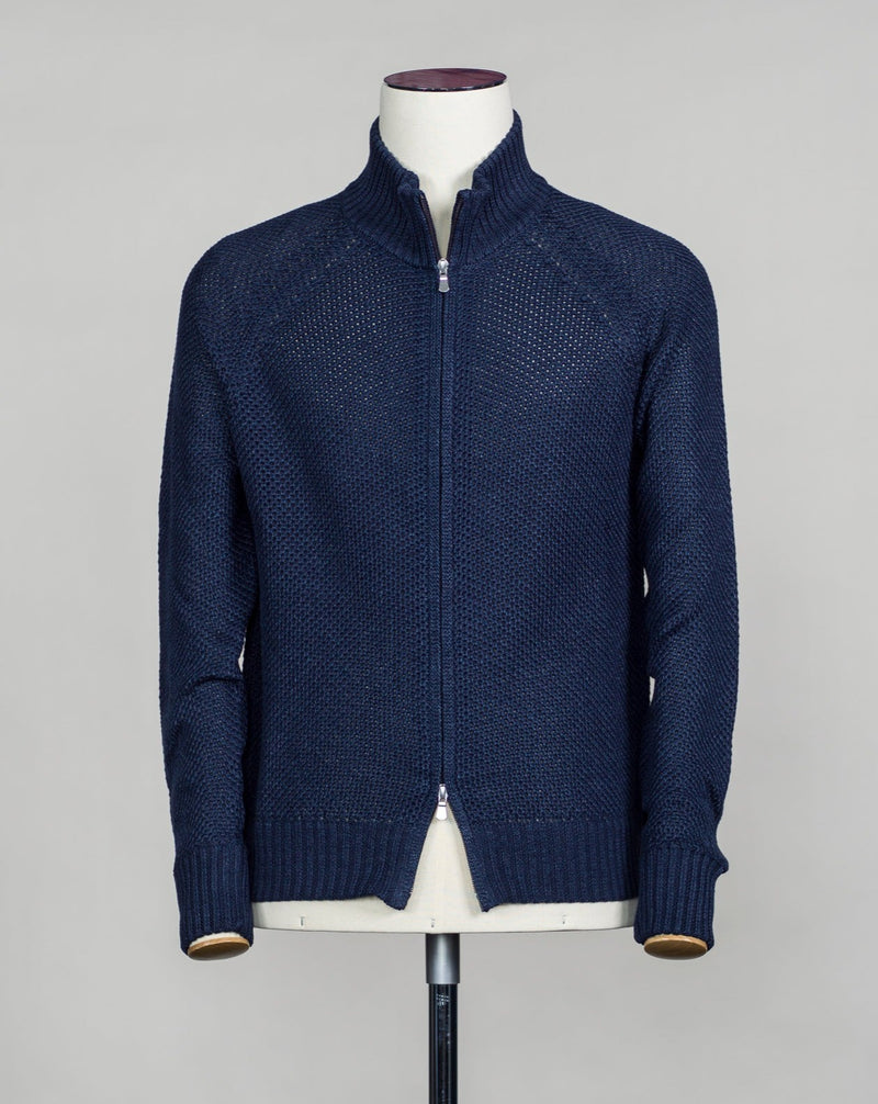 Raglan Sleeves Article: 13135 / 18626 Composition: 68% Linen 32% Cotton Color: Blue / 598 Made in Italy Gran Sasso Linen & Cotton Full-Zip Cardigan / Blue