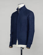 Raglan Sleeves Article: 13135 / 18626 Composition: 68% Linen 32% Cotton Color: Blue / 598 Made in Italy Gran Sasso Linen & Cotton Full-Zip Cardigan / Blue