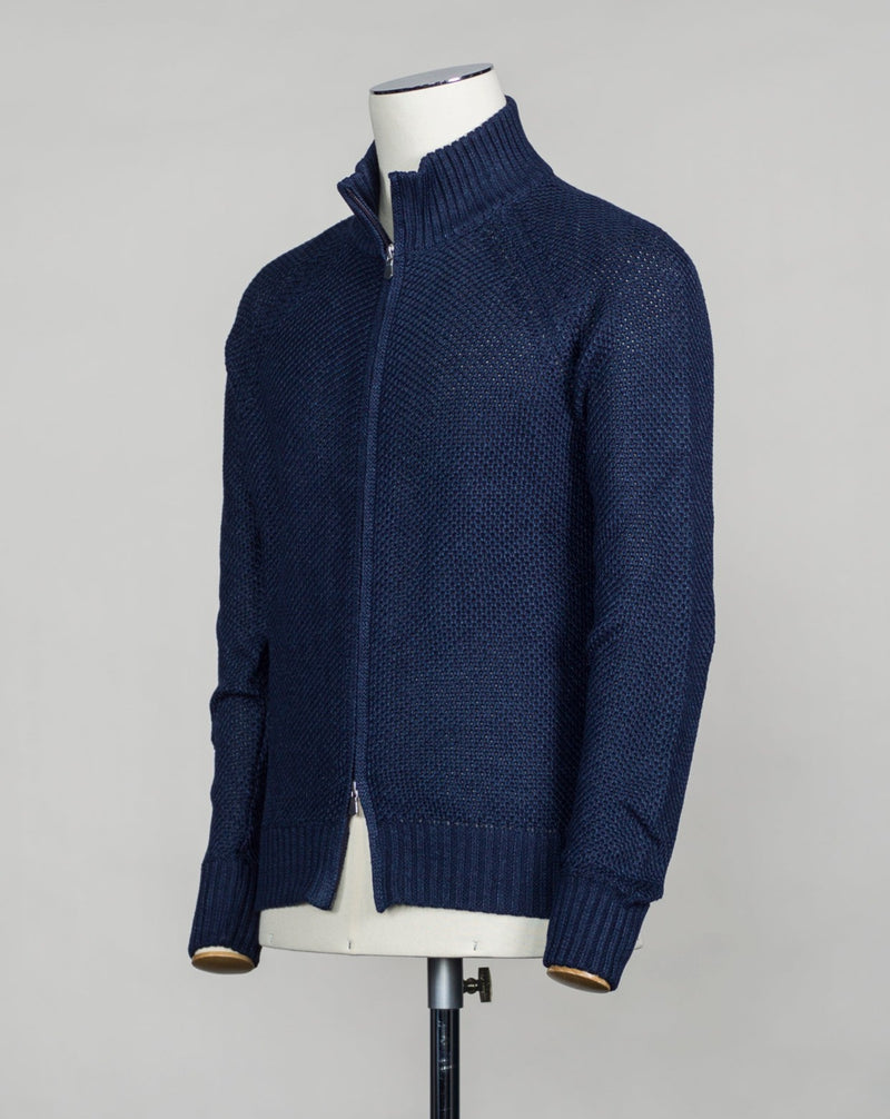 Raglan Sleeves Article: 13135 / 18626 Composition: 68% Linen 32% Cotton Color: Blue / 598 Made in Italy Gran Sasso Linen & Cotton Full-Zip Cardigan / Blue