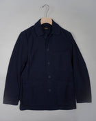 Model: Brewer Jacket Article: COF J04 E10 Color: 402 / Navy 100% Cotton Made in Veneto, Italy C.O.F. Studio Reverse Sateen Cotton Brewer Jacket / Navy