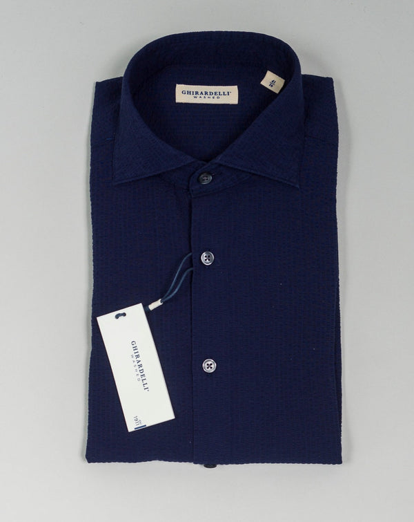 Color: 03 / White Composition: 100% Cotton Article: TS4330 Ghirardelli Seersucker Cotton Shirt / Navy