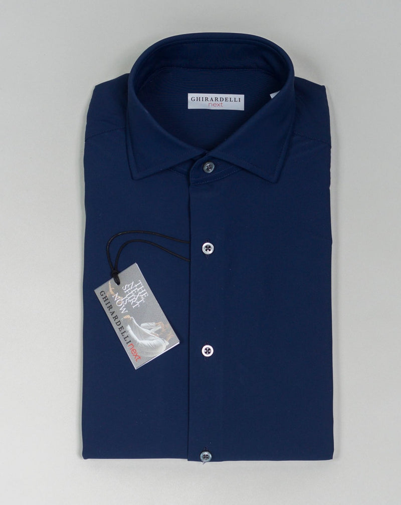 Color: 02 / Navy Composition: 70% Polyamide 30% Elastan Article: FR064 Ghirardelli Stretch Jersey Shirt / Navy
