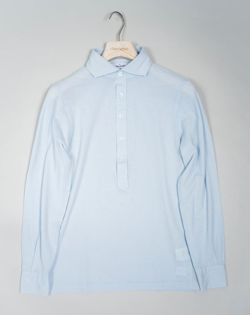 Gran Sasso Popover Long Sleeves Article: 60180 / 81427 Color: 508 / Light Blue Made in Italy Gran Sasso Cotton Pop-Over Shirt / Light Blue