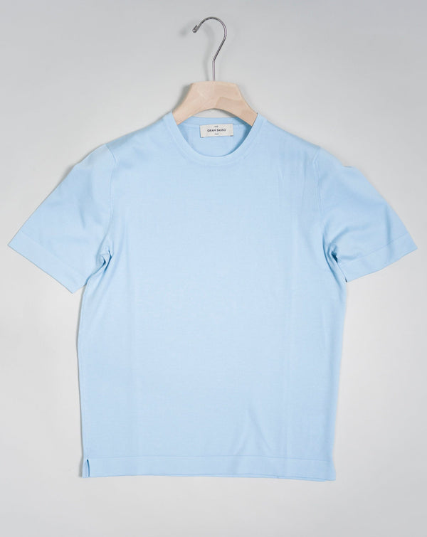 Article: 43168 / 21820 Color: Light Blue / 508 Composition: 100% Organic Cotton Made in Italy Gran Sasso Knitted Cotton T-Shirt / Light Blue