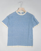 G.R.P. striped linen t-shirt. 100% Linen Art. PLR 100 Short Sleeve Col. Ecru & Blue Royal Crewneck  G.R.P. Firenze Striped Linen T-Shirt /  Ecru & Light Blue
