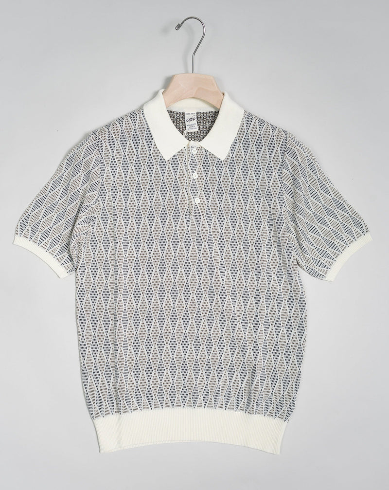 Short sleeve polo shirt in linen & cotton blend from G.R.P. Firenze. 60% Cotton 40% Linen Short Sleeves Art. PL J1 Col. Ecru-L.Brown-Blue G.R.P. Firenze Cotton & Linen Polo / Ecru