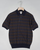 60% Cotton 40% Linen Short Sleeves Art. PL J1 Col. Blue-Orange-Indigo G.R.P. Firenze Cotton & Linen Polo / Navy