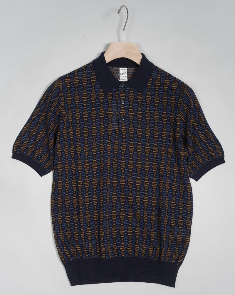 60% Cotton 40% Linen Short Sleeves Art. PL J1 Col. Blue-Orange-Indigo G.R.P. Firenze Cotton & Linen Polo / Navy