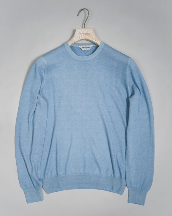 100% Merino wool Vintage wash / Garment Dyed Crew neck Art.  57167 28412 Col. Light BLue Made in Italy Gran Sasso Vintage Merino Crew Neck / Light Blue