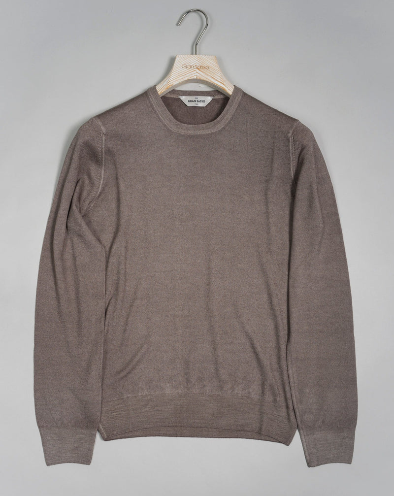 100% Merino wool Vintage wash / Garment Dyed Crew neck Art. 57167 28412 Col. 410 Mid Brown Made in Italy Gran Sasso Vintage Merino Crew Neck / Light Brown