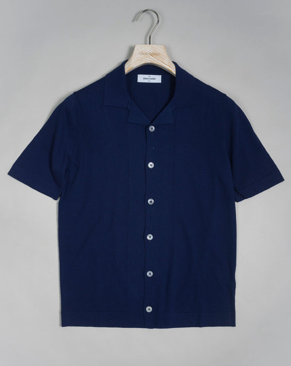 Article: 57184 / 20651 Color: Indigo Blue / 578 Composition: 100% Cotton Made in Italy Gran Sasso Camp Collar Cotton Shirt / Indigo Blue 