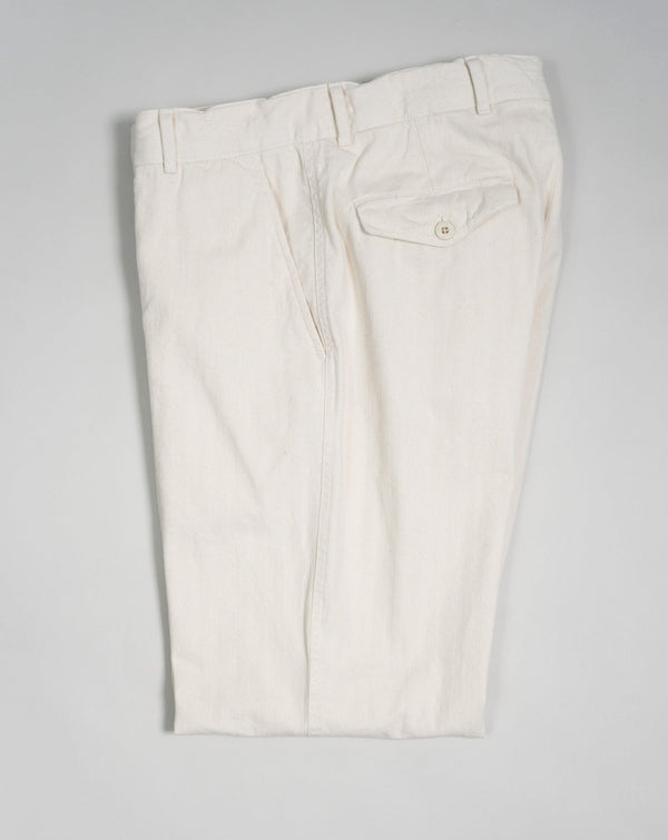 Composition: 100% Cotton Color: Ecru / 0000 Article: T50183 Made in Italy Caruso Herringbone Cotton Trousers / Ecru