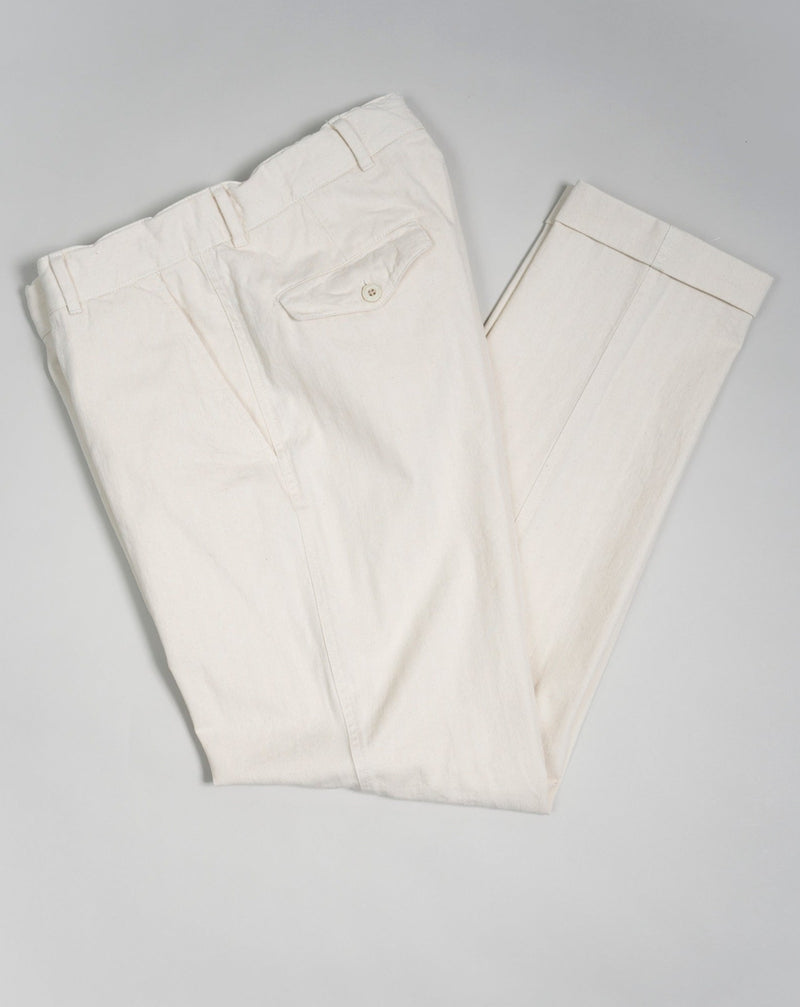 Composition: 100% Cotton Color: Ecru / 0000 Article: T50183 Made in Italy Caruso Herringbone Cotton Trousers / Ecru