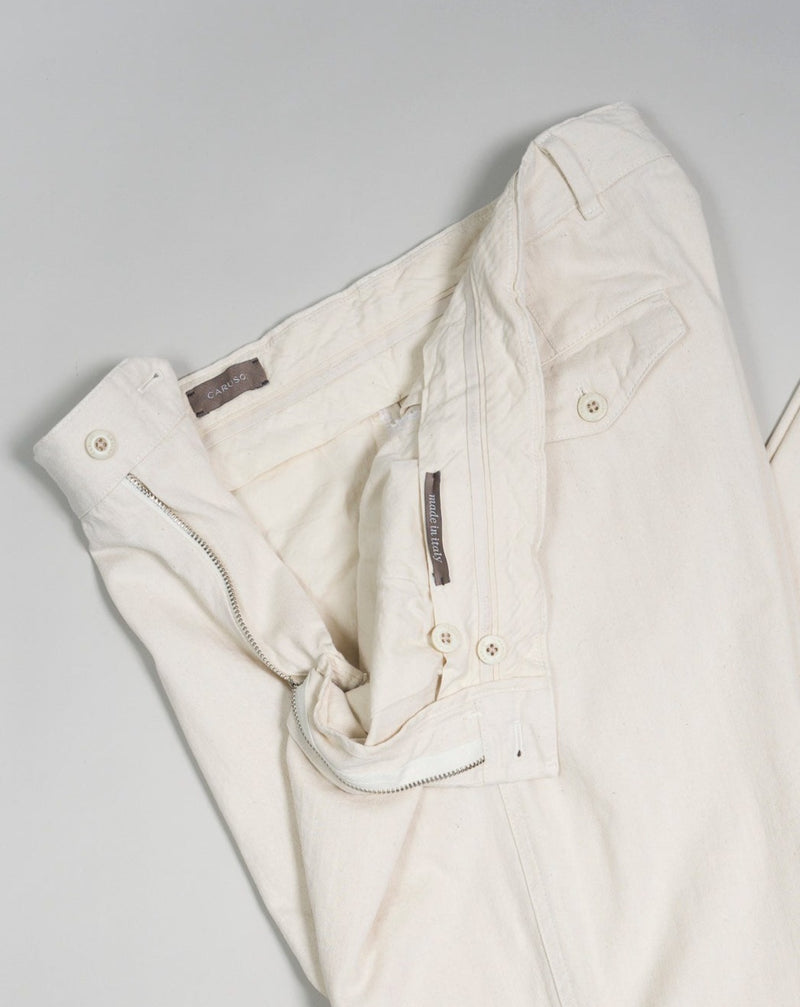 Composition: 100% Cotton Color: Ecru / 0000 Article: T50183 Made in Italy Caruso Herringbone Cotton Trousers / Ecru