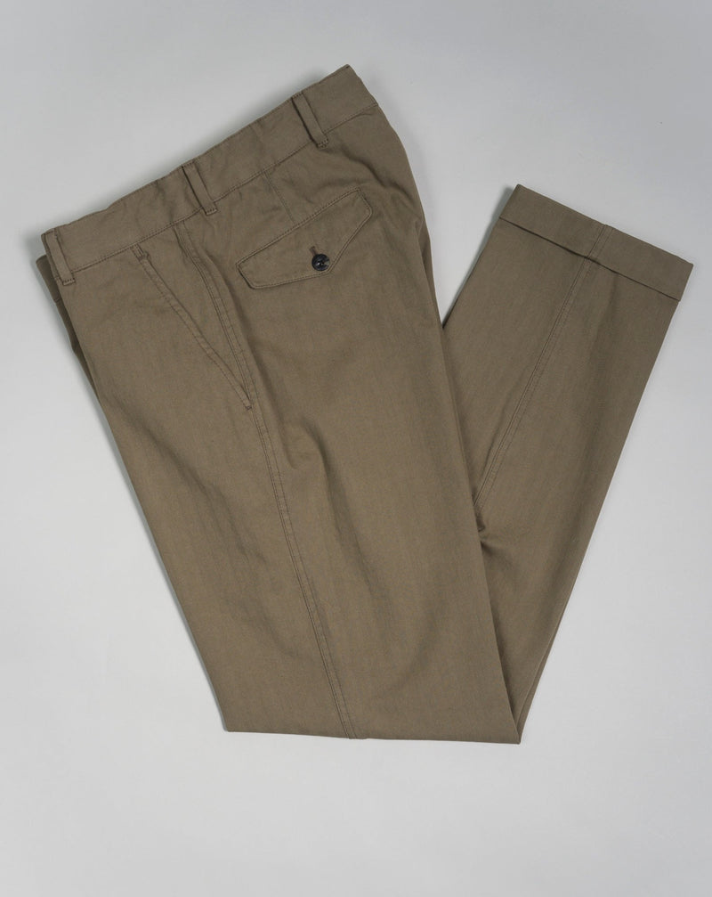 Composition: 100% Cotton Color: Khaki / 0761 Article: T50183 Made in Italy Caruso Herringbone Cotton Trousers / Khaki