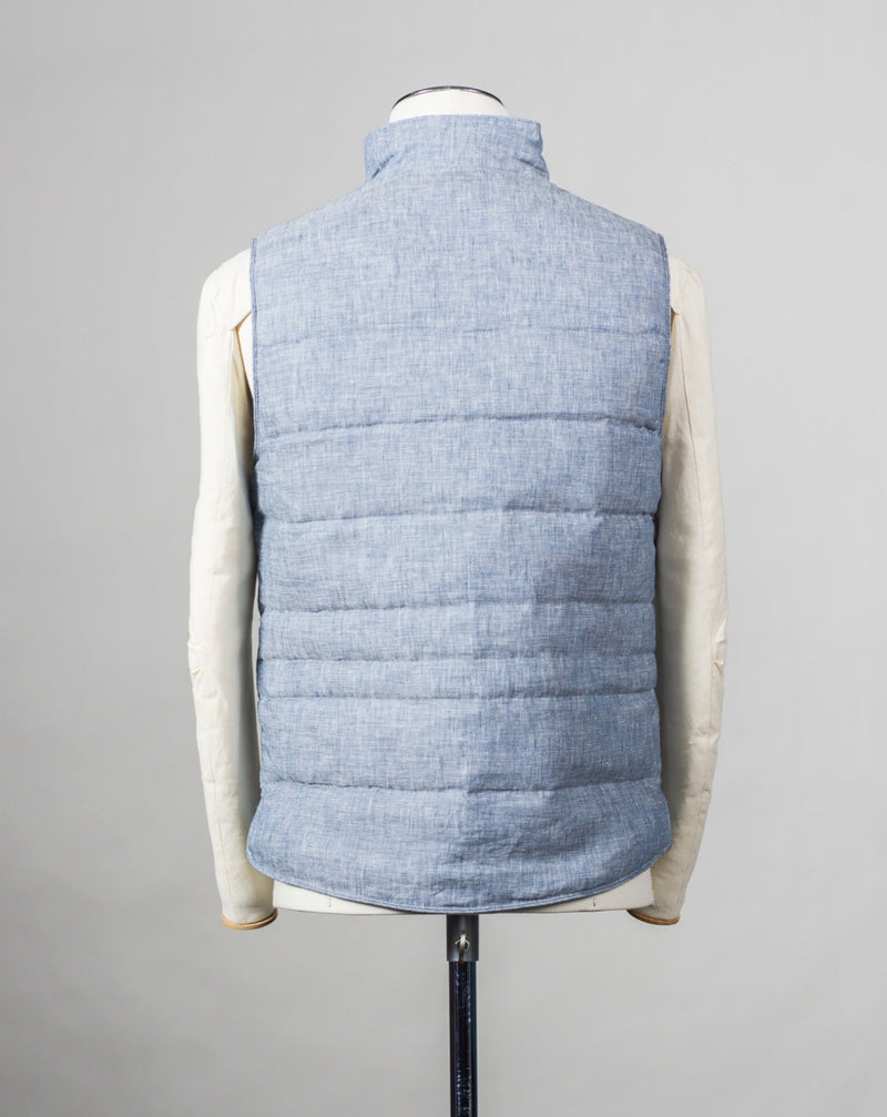 Art. 430022 2552 Col. 170 / Blue Outer Material 100% Linen Lining 100% Nylon Filling: 90% Down 10% Feathers Stenströms Linen Vest / Blue