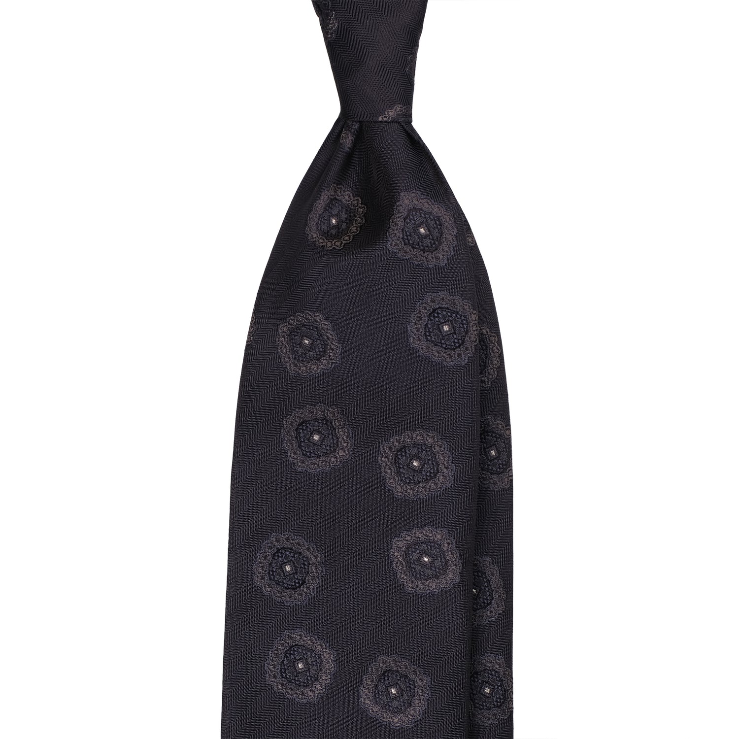 Viola Milano Floral Handrolled Woven Silk Tie / Grey Mix