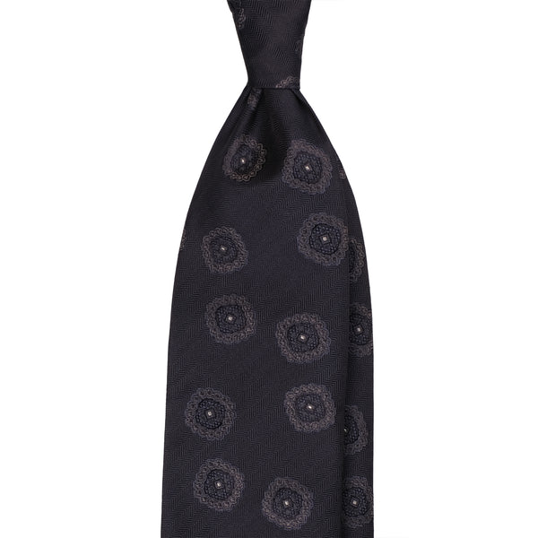 Viola Milano Floral Handrolled Woven Silk Tie / Grey Mix
