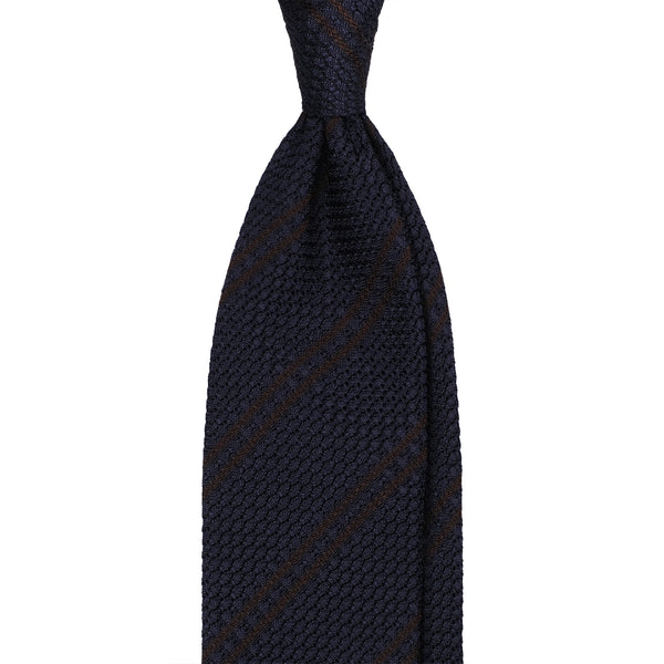Viola Milano Classic 3-Fold Grenadine Tie / Navy/Brown