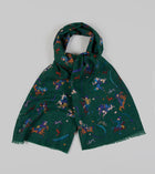 Drake's Mughal Rider and Stars Print Wool Scarf / Green