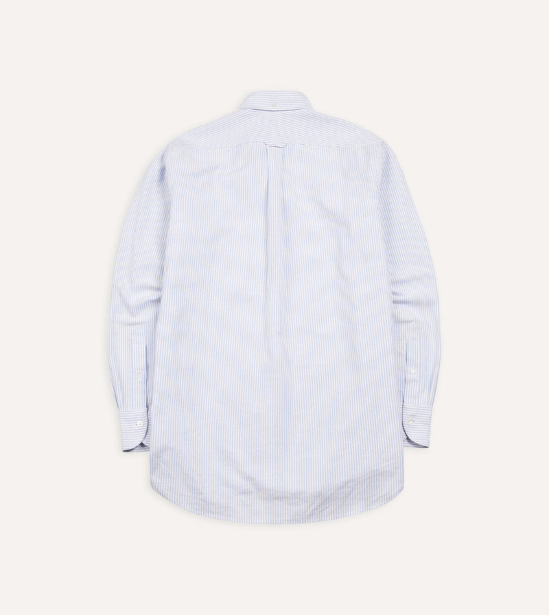 Drake's Oxford Button-Down Ticking Stripe Shirt / Light Blue