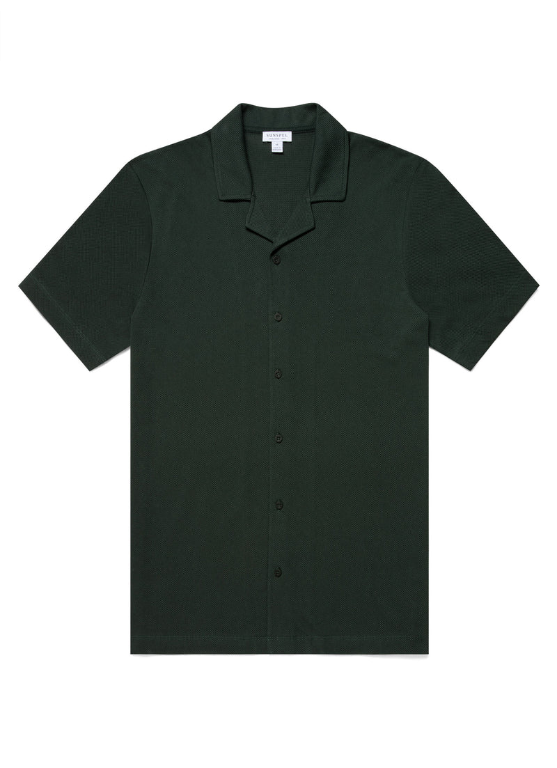 Sunspel Riviera Camp Collar Shirt / Seaweed