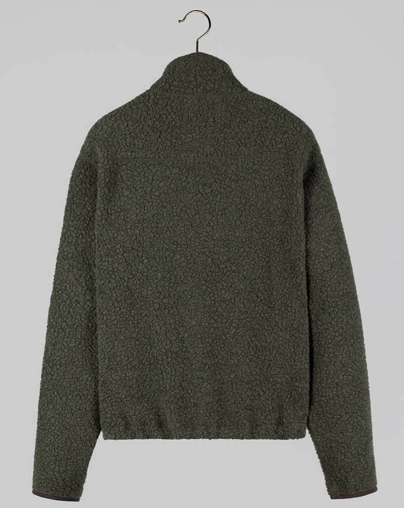 Drake's Boucle Wool Zip Fleece Jacket / Olive