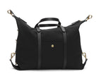 Measurements:    L: 42(52)  H: 31(41)  W: 12(4) cm Body: Waterproof hard woven Italian nylon  Fabric composition: PA 42% CO 38% PU 20%  /  826g /m Trimmings: Dark brown custom developed vegetable tanned full-grain bridle leather Lining: 100% cotton in army colour  Hardware: Solid brass with varnish protection  Zipper: Hand polished YKK Excella Art. No. MS121312 A flexible duffle/work bag that can be adjusted in size by attaching the snap hooks in each corner of the bag to the brass D-rings on the gusset. 